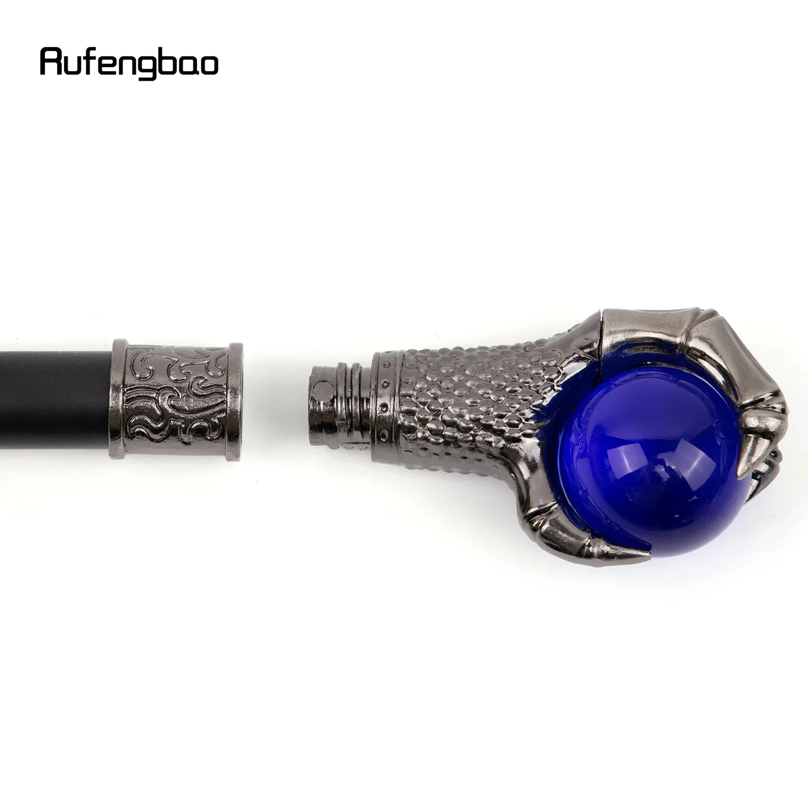 Dragon Claw Grasp Dark Blue Glass Ball Silver Walking Cane Fashion Decorative Walking Stick Cosplay Cane Knob Crosier 93cm