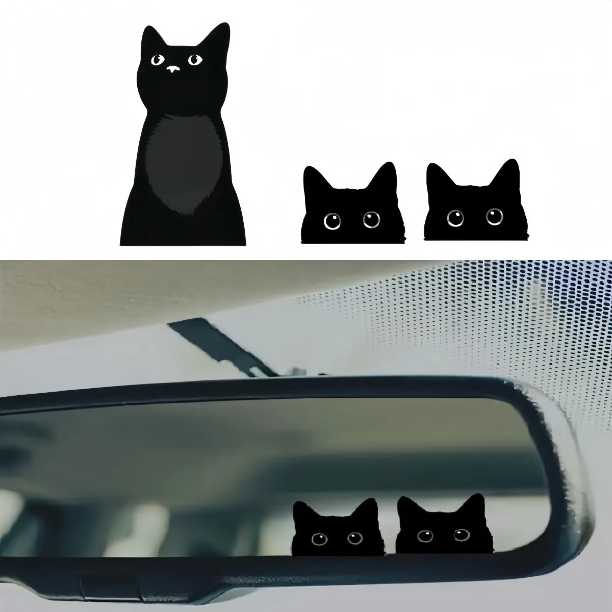 2/4Pcs Cute Cat Peeking Car Sticker - Waterproof Vinyl Decal for Side Vanity Mirror, Lovely Auto Exterior Decor For Women Gift