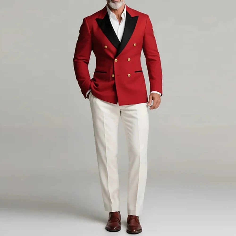 

Red Pantsuit 2 Piece Set For Men Regular Fit Suit Double-Breasted Blazer Mens Suit Office Wedding Outfit Customize