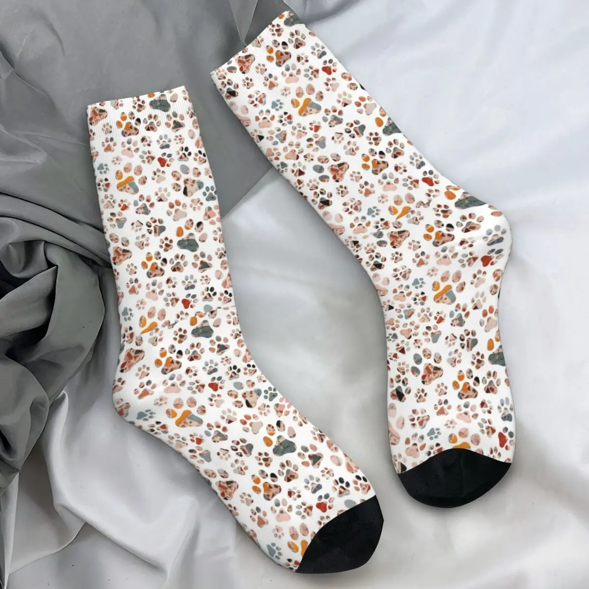 

Multicolor Texture Dog Paw Pattern Socks Retro Stockings Winter Anti Bacterial Couple Socks Medium Soft Graphic Outdoor Socks