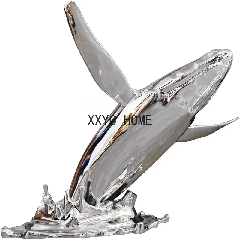 

Sales Hall Whale Sculpture Hotel Electroplating Resin Animal Large Floor Ornaments