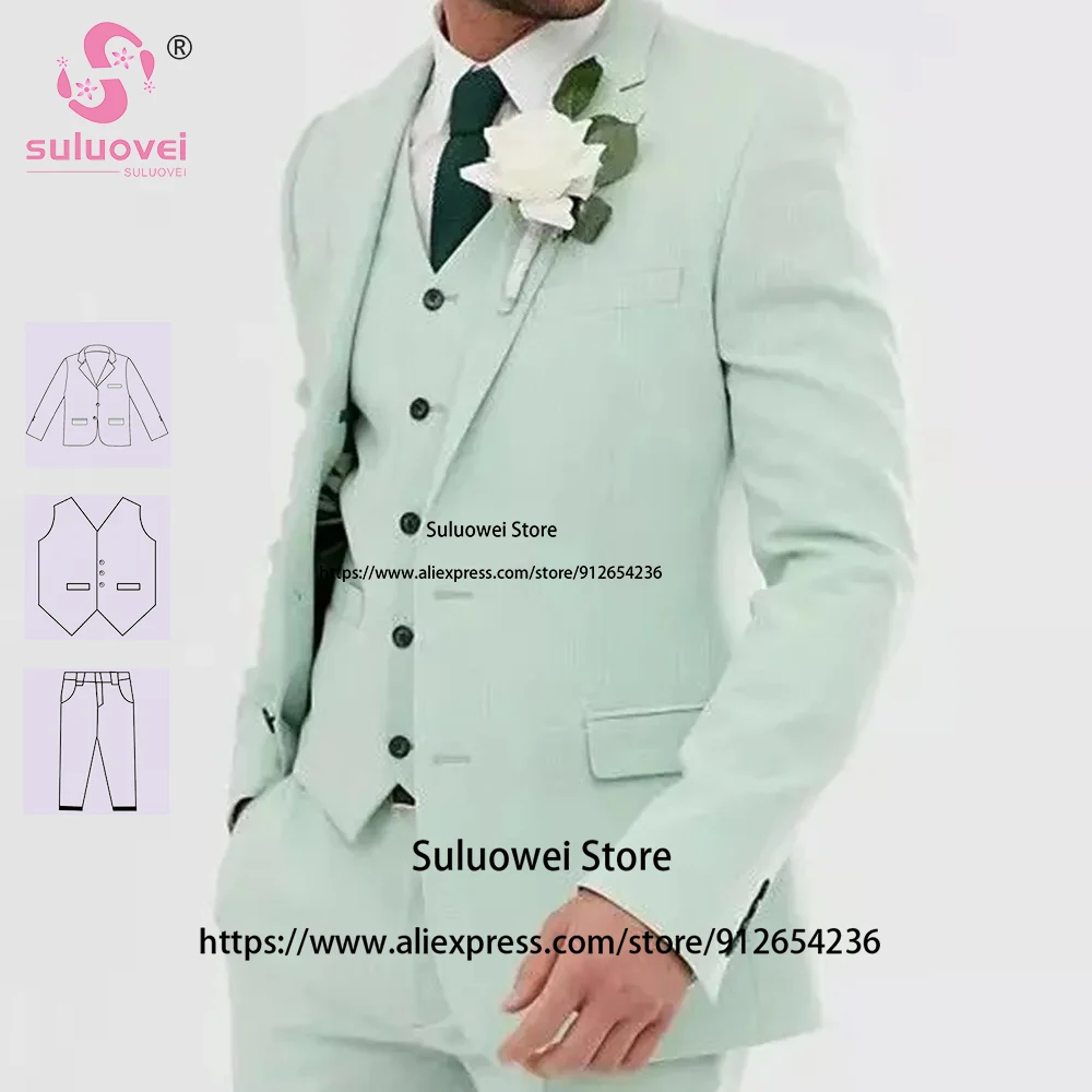 

Fashion Light Green Suits For Men Slim Fit Wedding 2 Piece Pants Set Party Groom Dinner Prom Notch Lapel Tuxedo Blazer Masculino