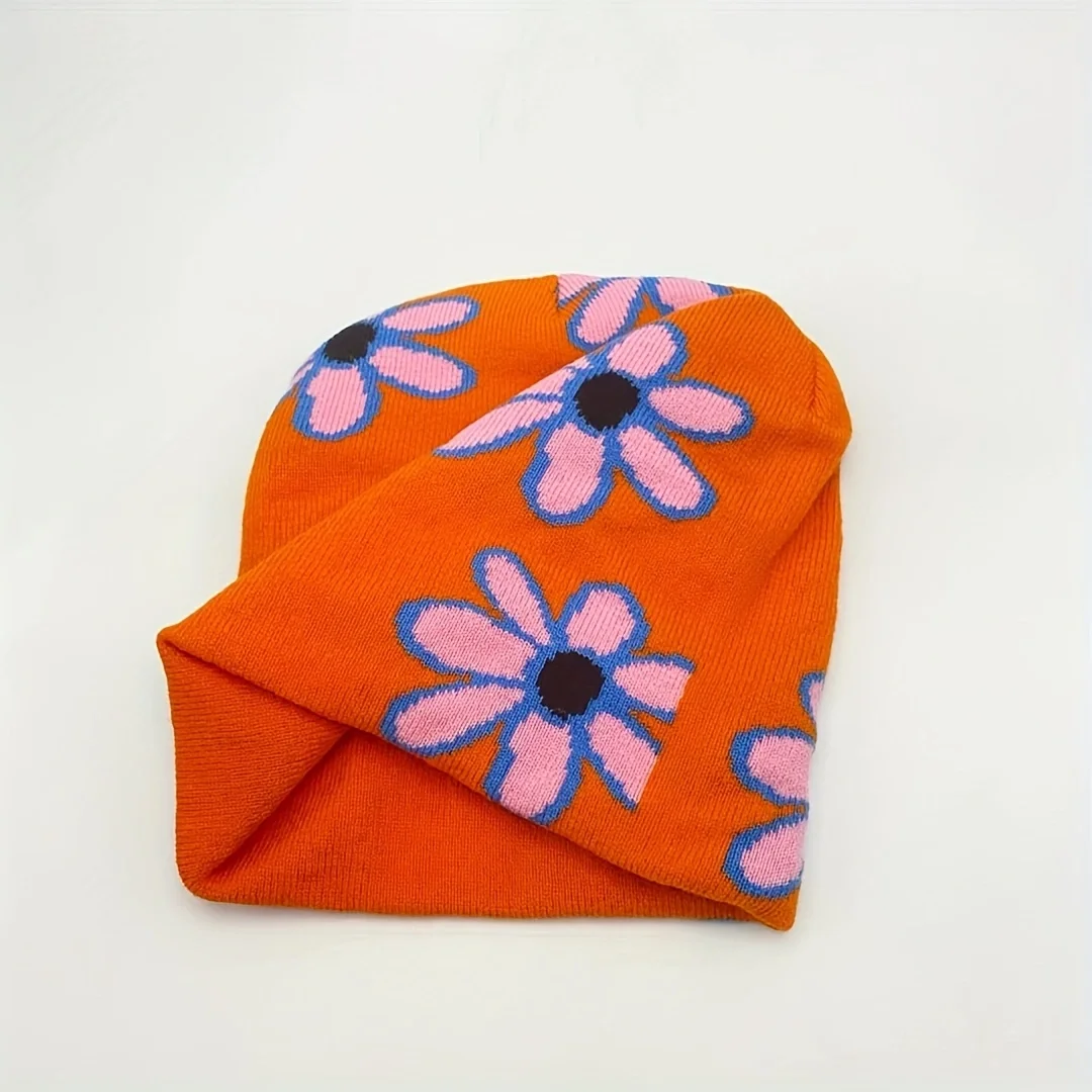 1 pc jacquard kidsren\'s beanie, fashion lovely garden style flower pattern针织帽, suitable for travel, seaside, outdoor