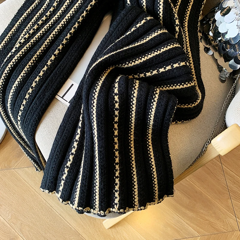 Women Wide Leg Knitted Pants Trousers 2025 Autumn High Waisted Straight Full-length Vintage Fashion Elegant Ladies Pants