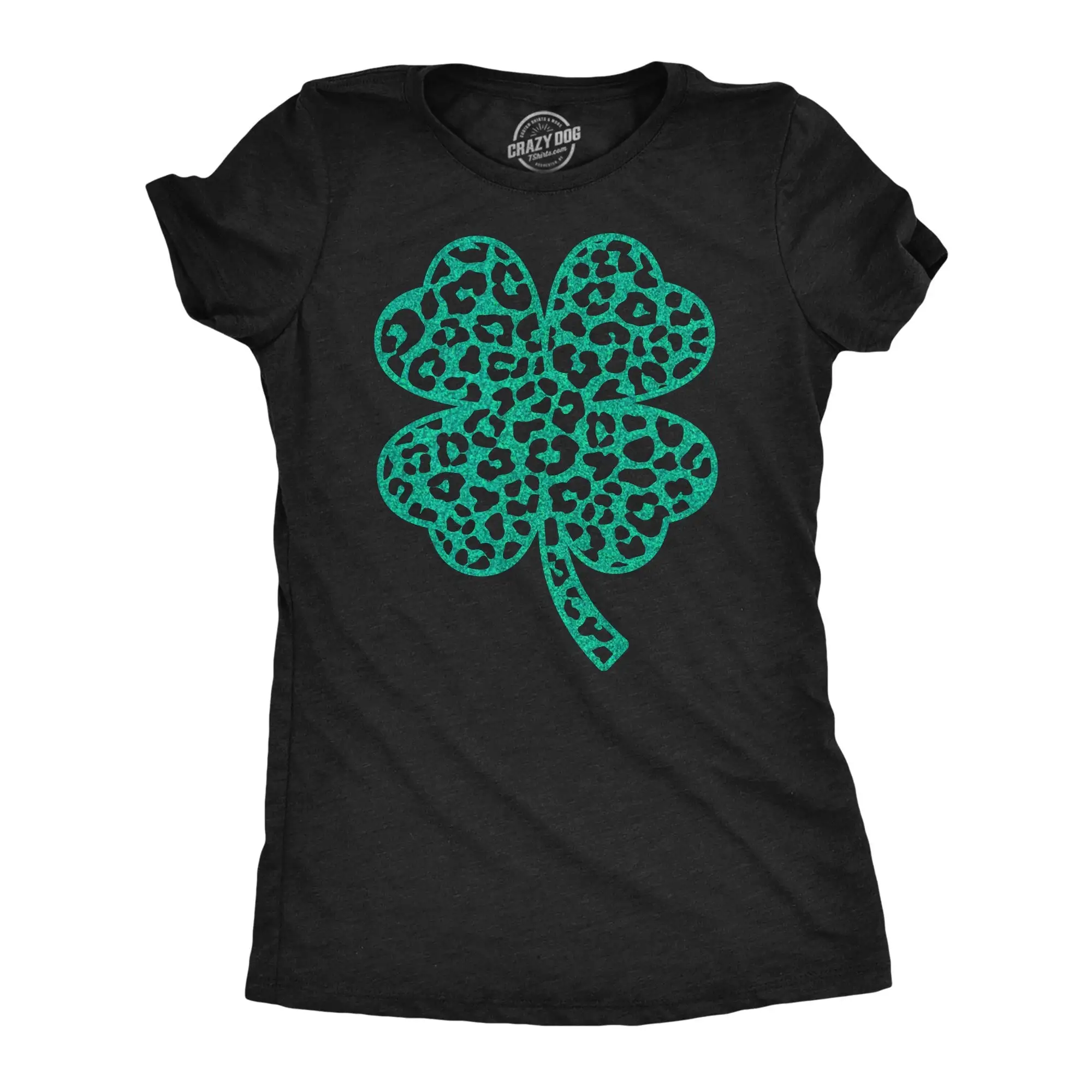 Green Glitter Leopard Print Clover Love Shamrock T Shirt Women Shenanigan Lucky Irish