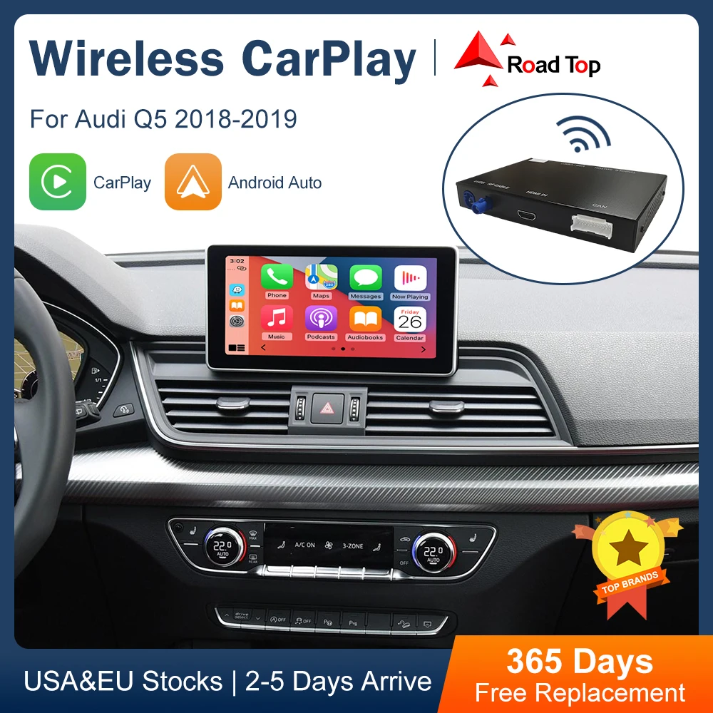 

ROAD TOP Wireless CarPlay for Audi A3 B9 A4 A5 Q5 2018-2019, with Android Auto Interface AirPlay Mirror Link Car Play Functions