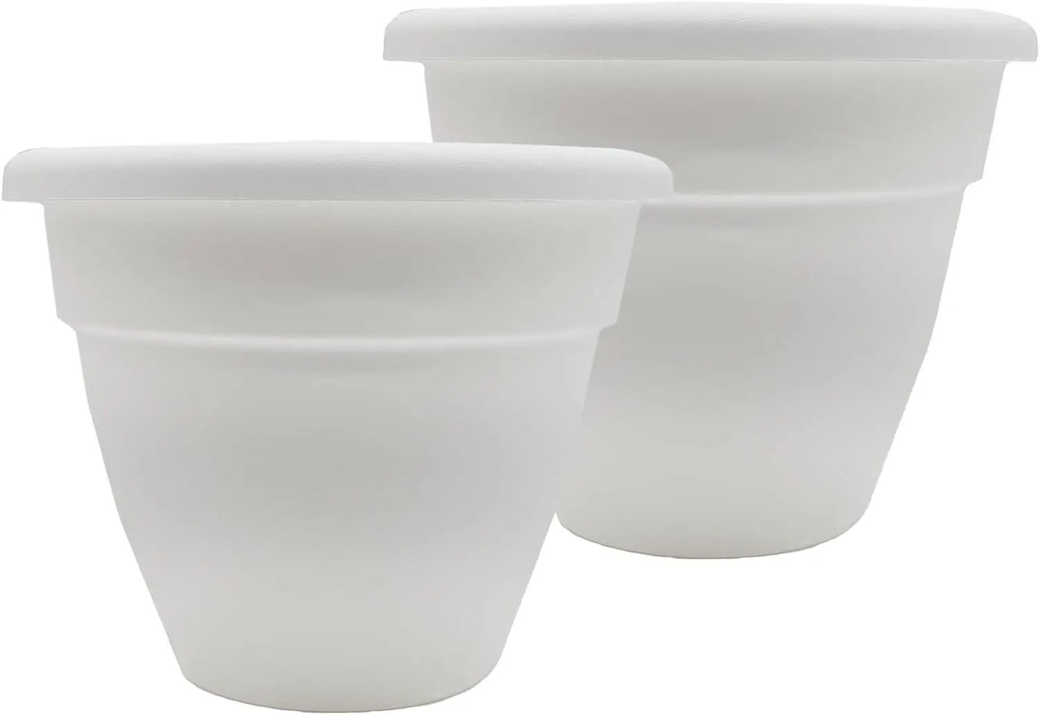 

16 Inch Caribbean Planter Pots with Drainage & Plug, Rolled Rim Plastic Planters for Outdoor Plants, 2-Pack Dec