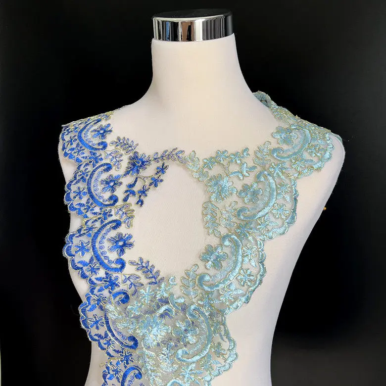 

3-yard Light Baby Blue and Gold Stranded Lace Trim for Clothing Wedding Dresses Kids' Performance Dresses and Sewing Projects