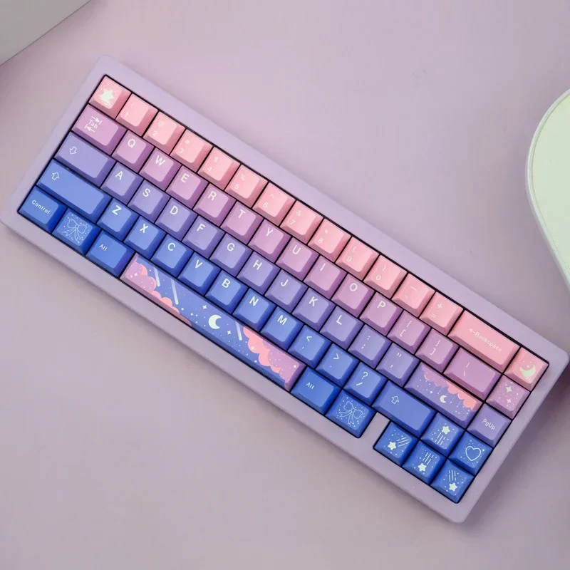 Imagem -05 - Estrela Lua Tema Keycap Conjunto Gradiente Rosa Azul Keycaps Pbt Personalizado Cereja Retroiluminado Chave Boné mx Teclado Mecânico 136 Peças