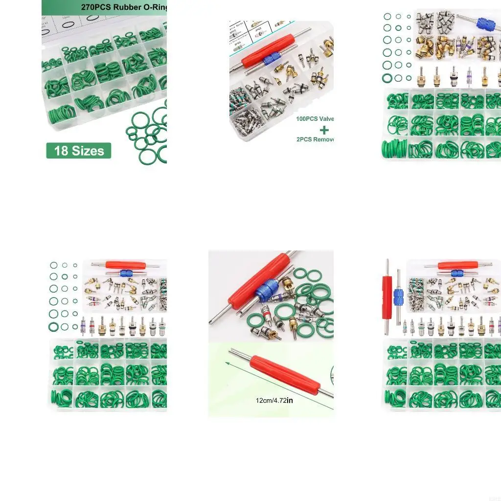 HVAC Repair Tire Service Set with Assorted Replacement Cores, Rubber Gaskets and Hand Pieces for Routine Vehicle Upkeep H9EE
