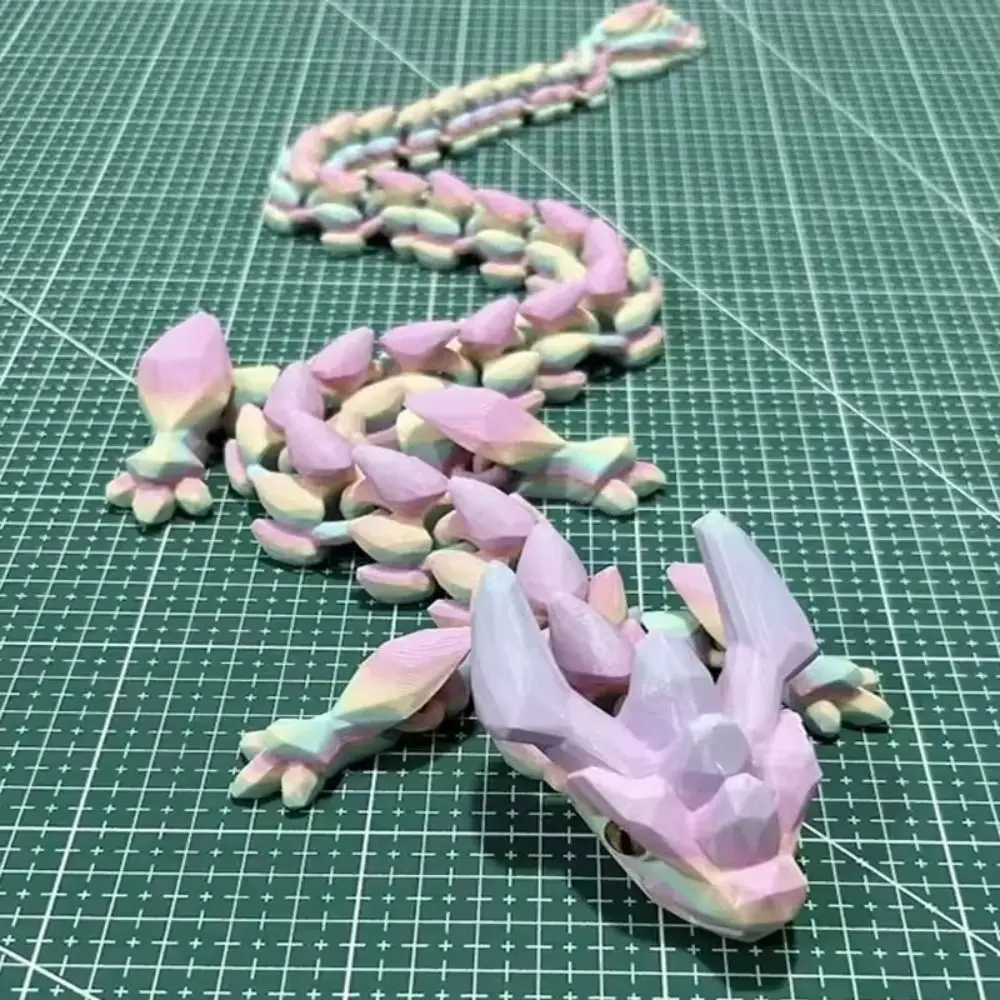 Dragão com chifres impresso em 3D luminoso que brilha no escuro Articulações Móveis Estatueta de dragão Simulação Ornamento de dragão multiarticulado