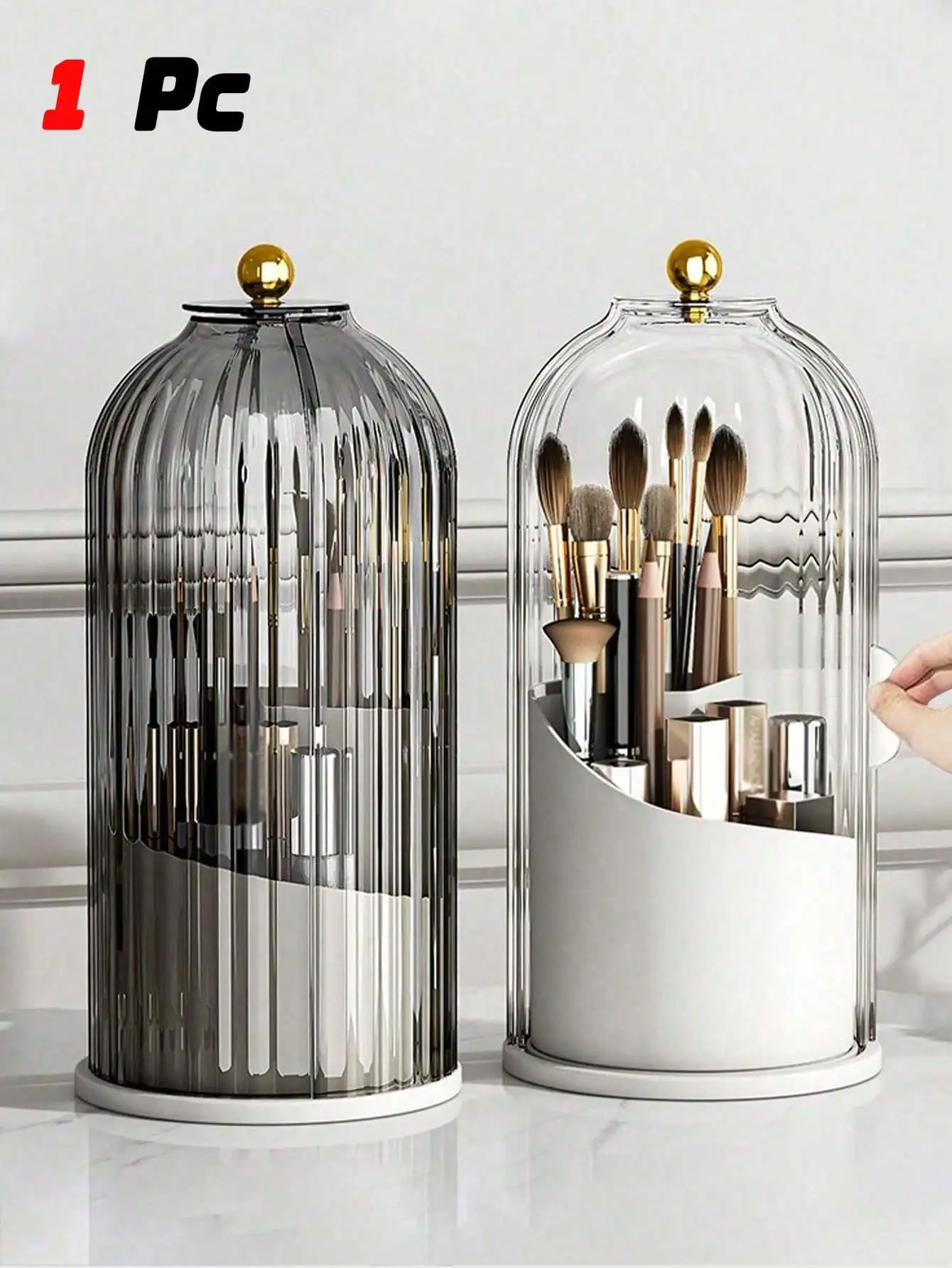 1 unidad 360 ° Soporte giratorio para brochas de maquillaje con cubierta transparente, soporte de exhibición para brochas de escritorio, organizador de maquillaje, organizador de escritorio, caja de joyería, bolsa, soporte para brochas de maquillaje, organizador de perfumes, bolsa, regalos para mujeres, regalos de Navidad, ideas de regalos para