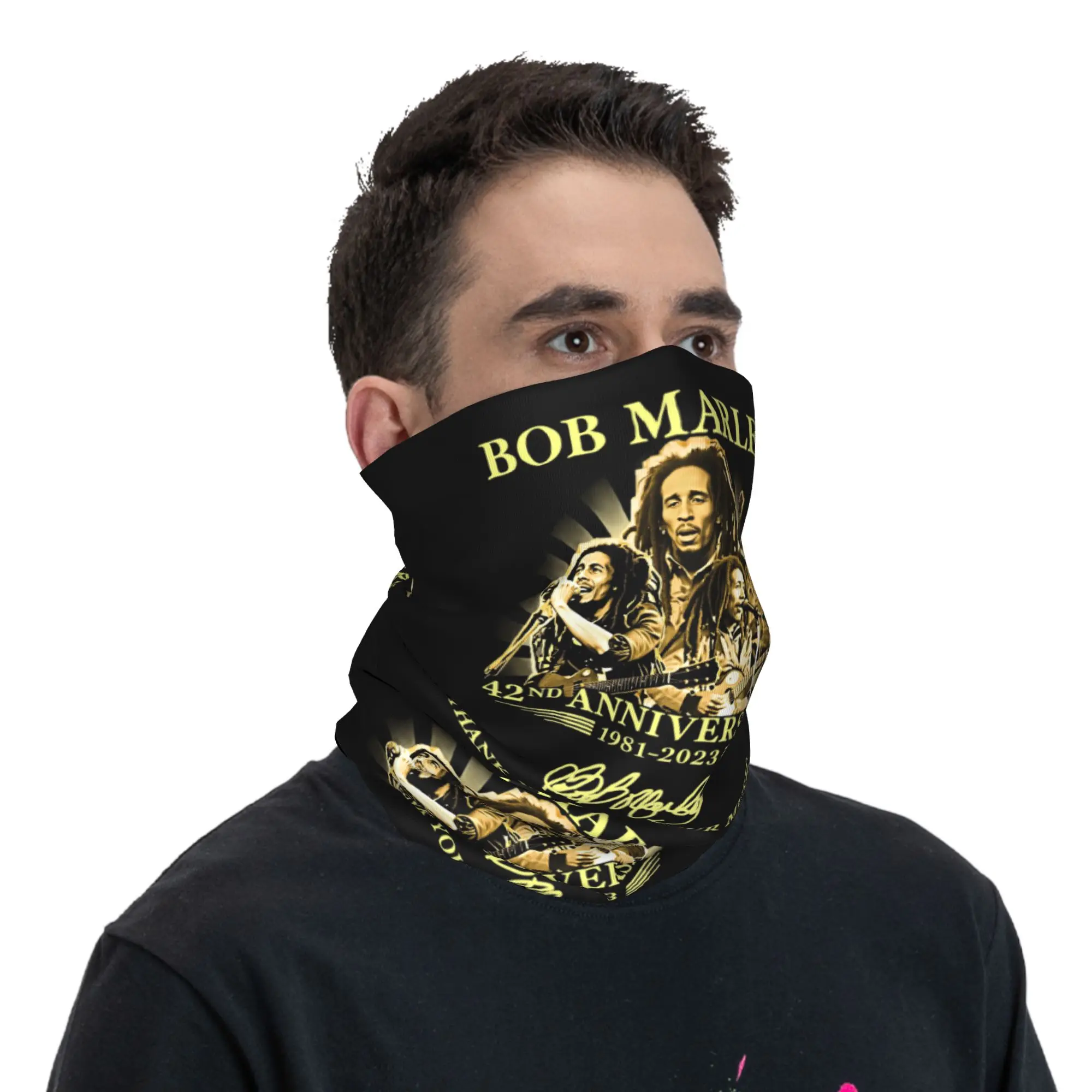 Custom Jamaica Singer Reggae Rock Bob Marley  Bandana Neck Warmer Women Men Winter Hiking Ski Scarf Gaiter  Face Cover view 5