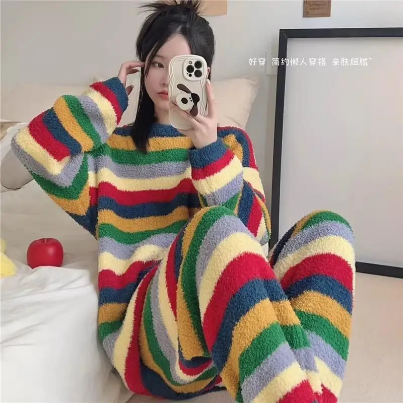 

Можно носить на улице, трансграничный оптовый женский теплый костюм, фланелевая домашняя одежда, студенческий повседневный комплект из 2 предметов с героями мультфильмов, одежда