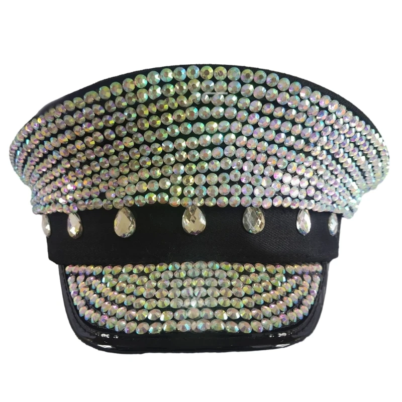 

Bridal Hat with Sparkly Crystals Captain Hat Beret Sailor Hat for Bachelorette Party Wedding for Club Stage Bar