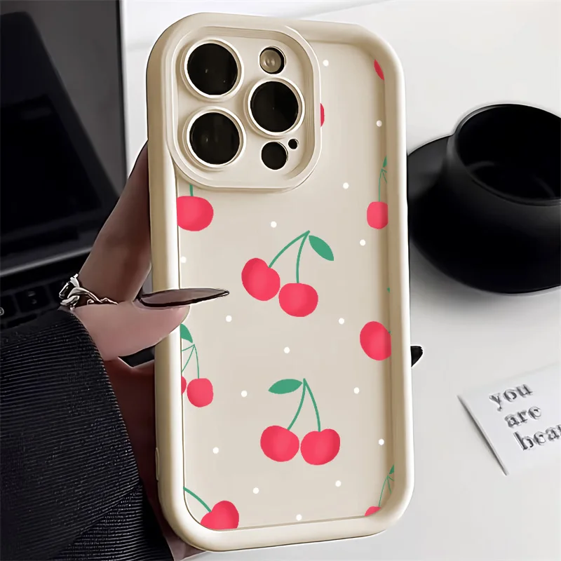 Cute Cartoon Cherry Phone Case For iPhone 16 Pro Case for iPhone 11 12 13 14 15 Pro Max XR XS X 7 8 Plus SE Silicone Soft Cover 