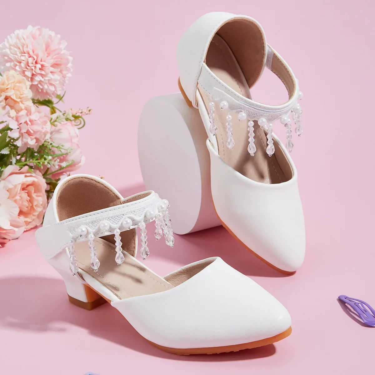 

2025 Summer New Children's Leather Shoes Fashion Tassel Pointed Toe Girls' Princess Shoes Kid's Dance Performance High Heels