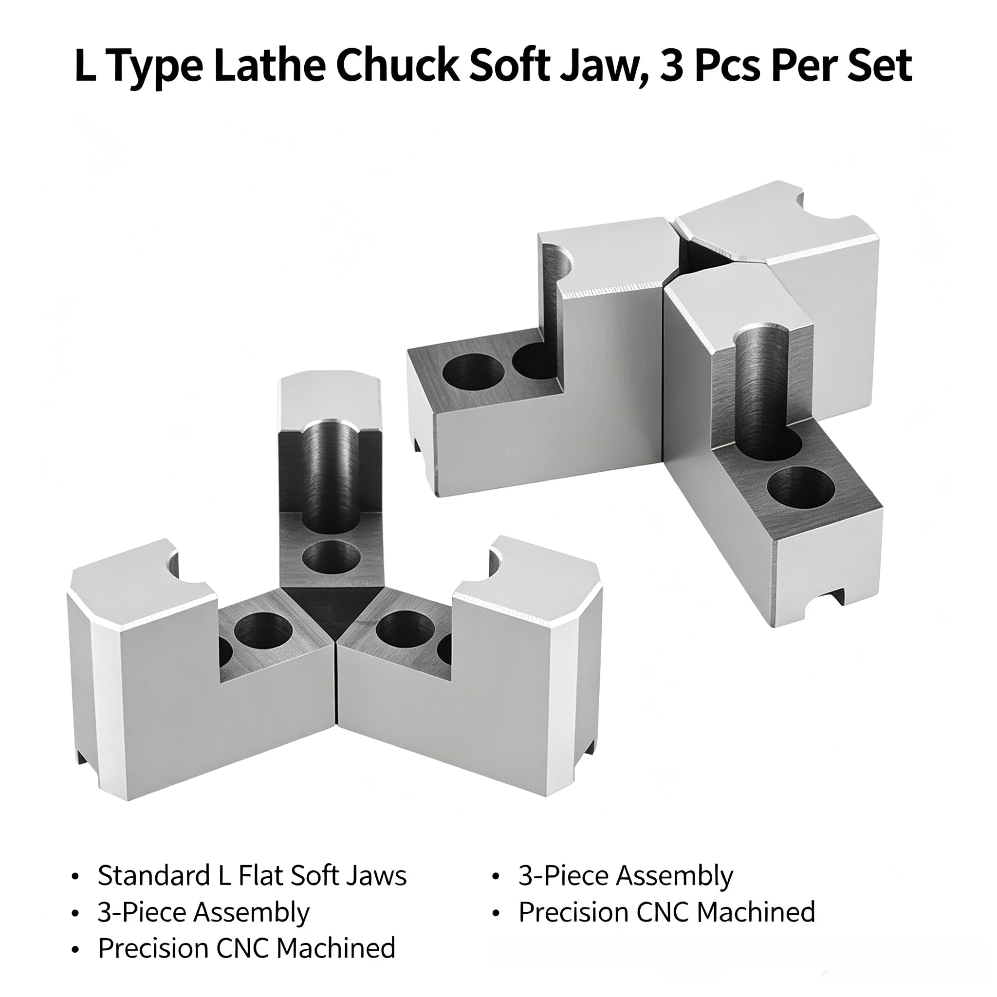 Pince hydraulique à 3 mâchoires avec mâchoires allongées en forme de L, 5-10 pouces, double usage (support interne et serrage externe) pour tour CNC