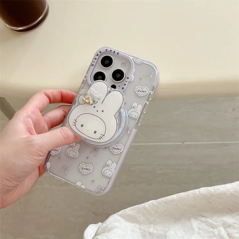 Korean Cute Love Hear Miffy Rabbit Magnetic Phone Case For iPhone 17 Pro 16 15 Pro Max Cover with Stand Shockproof Protective Ca
