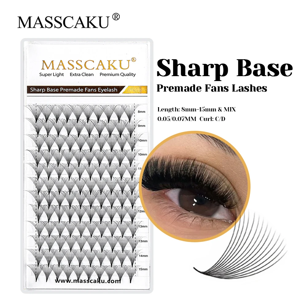 

MASSCAKU 120 Pcs 0.05/0.07mm Thickness Fast Grafting 20D Sharp Narrow Stem Lashes Thin Root Pointy Base Eyelashes Easy to Pick