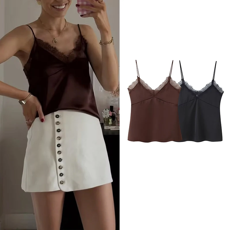 レディース 2025 新作トップス ファッション スリム Vネック レース サスペンダー レディース キャミソールトップス シック ストリート ジョーカー 秋 旅行 キャミソールトップス