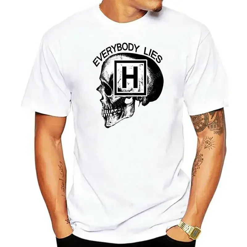 T Shirts  House Everybody Lies Skull T-Shirt For Men Cotton Short Sleeve Clothes New Arrival Youth O Neck Tees tee-shirt