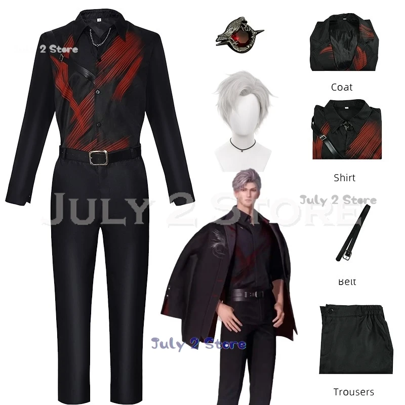 

Love and Deepspace Sylus Cosplay Costume Wig Crow Brooch Relentless Conqueror Outfit Clothing Suit Halloween Party Men Cosplay