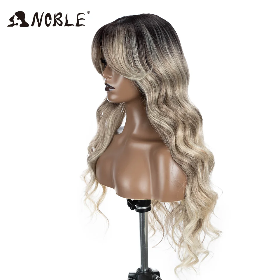 Noble-peluca Frontal de encaje sintético para mujer, de 28 pulgadas cabellera, color marrón, Rubio degradado, Cosplay