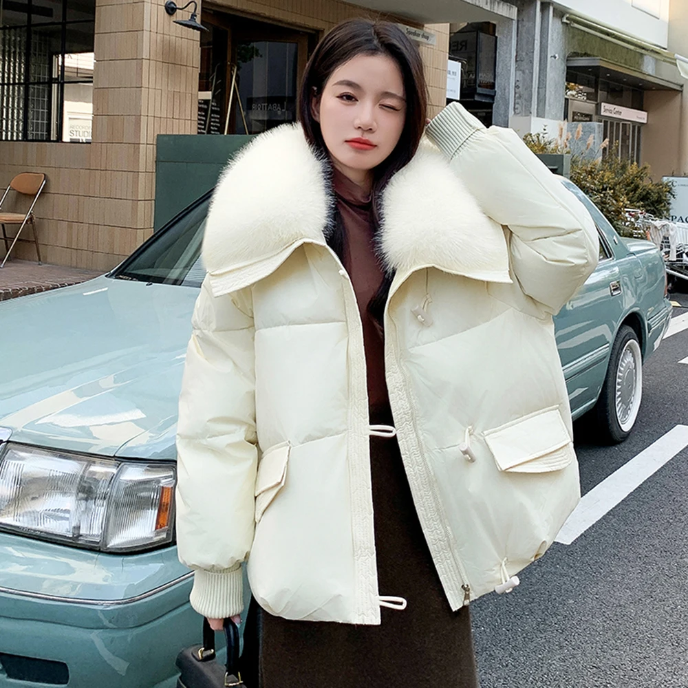 Winter Fur Collar Down Jacket 2024 Korean Style Thicken Parkas Women\'s Fashion Cotton-padded Womens Short Coat Elegant Outerwear