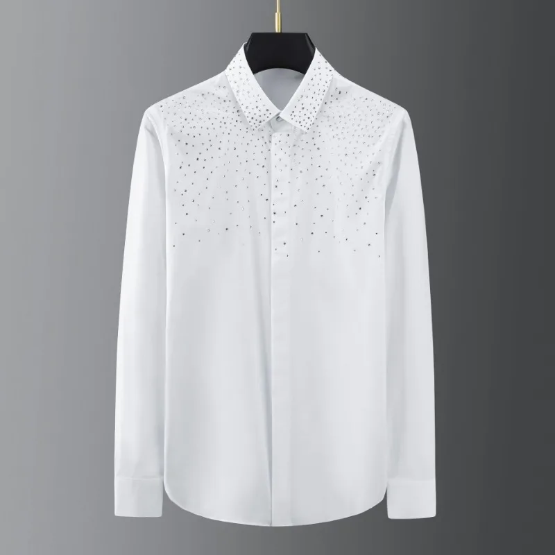 Men's Clothing Spring and Autumn high quality Water Drops Rhinestone Casual Y2K Fashionable Diamond-studded Slim-fit Shirt