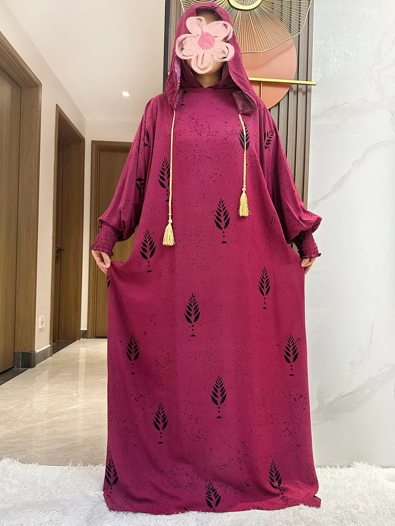 New Ramadan Garment Muslim Two Hat Abaya Dubai Turkey Islam Prayer Clothes Floral Cotton Fabric Dresses Islam Women Dress Kaftan