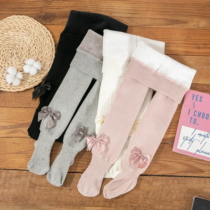 Winter Child Girls Plush Thickened Tights Infant Toddler Kids Polar Fleece Lining pantyhose Cotton Warmer Baby Cute Bow Leggings view 2