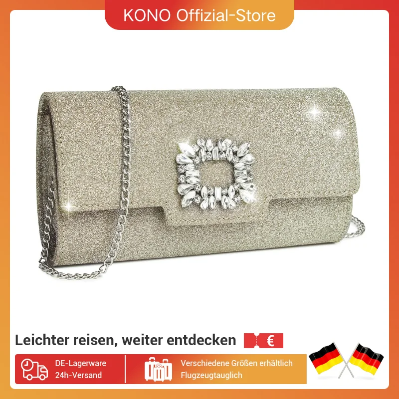Image of Miss Lulu Borsa da sera da DONNA pochette glitterata con catena-elegante busta per collane per matrimonio, festa e ballo cod004