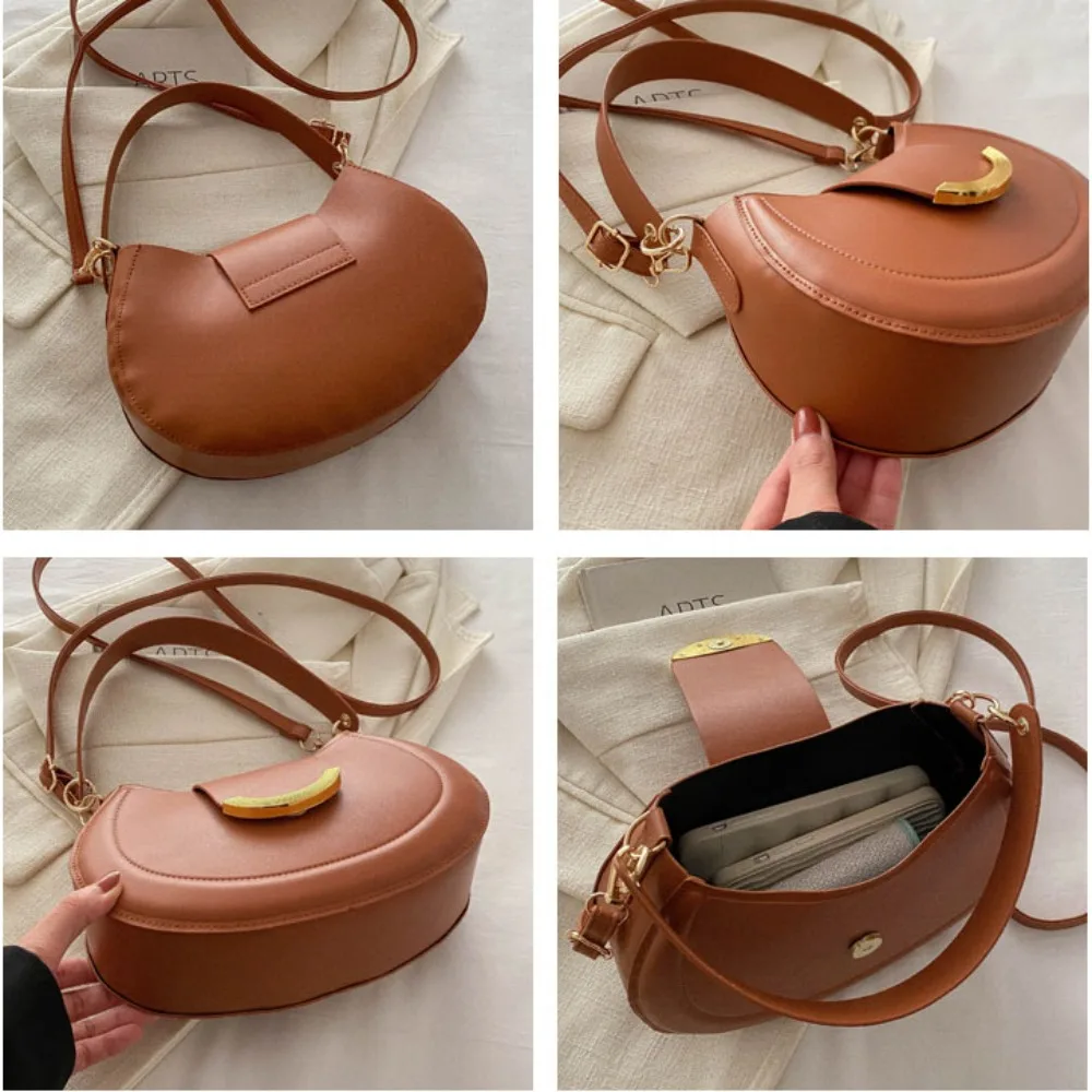 Trendy Handbag Solid Messenger Bag Lady Shoulder Bag PU Leather Underarm Bag Daily Casual Commuting Bag