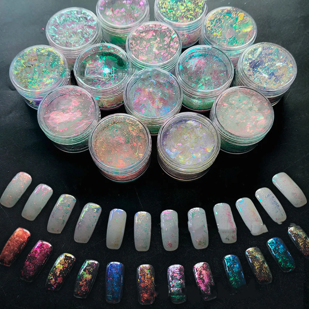 12colors Chameleon Irregular Flakes Nail Powder Holographic Aurora Mermaid Nail Sequins Iridescent Pigment Nail Art Decoration