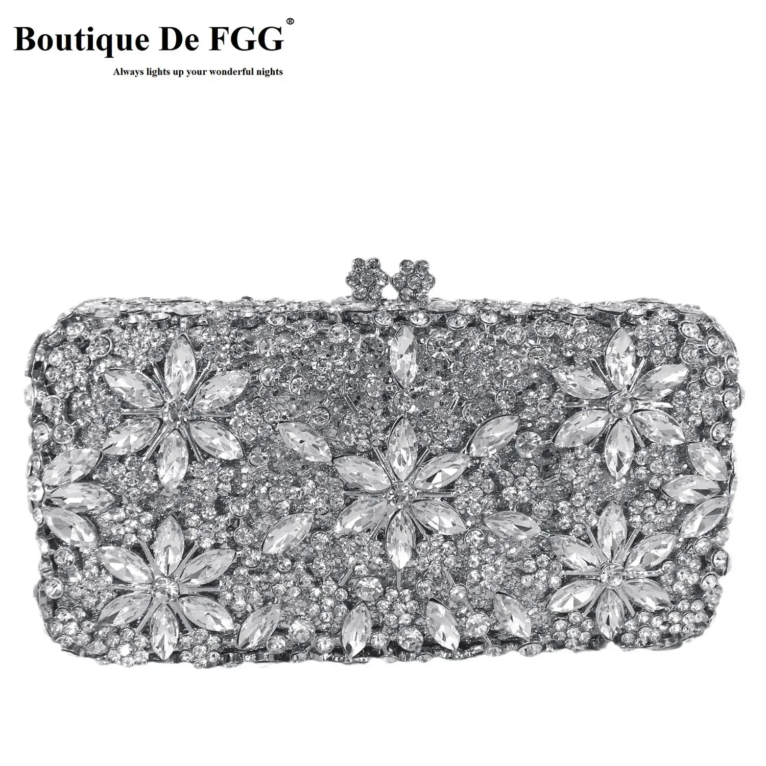 

Boutique De FGG (in stock) Snowflake Women Crystal Clutch Evening Purse Wedding Bridal Rhinestone Handbags Party Dinner Bag