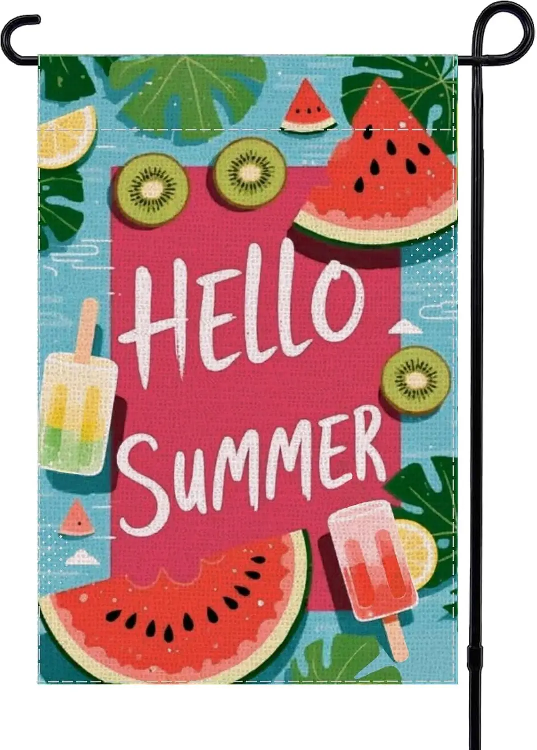 Summer Garden Flag 12x18 Hello Summer Watermelon Outdoor Decor Patio Summer Home Decorations Small Flags for Outside, Yard L GGO