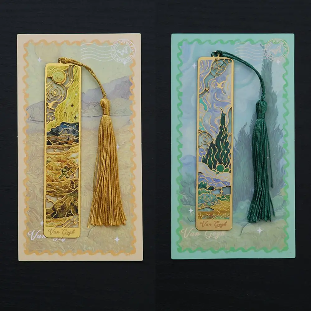 Hollow Metal Bookmark Oil Painting Style Exquisite Book Marks Rectangular Landscape Flower Reading Book Tools for Student Kids