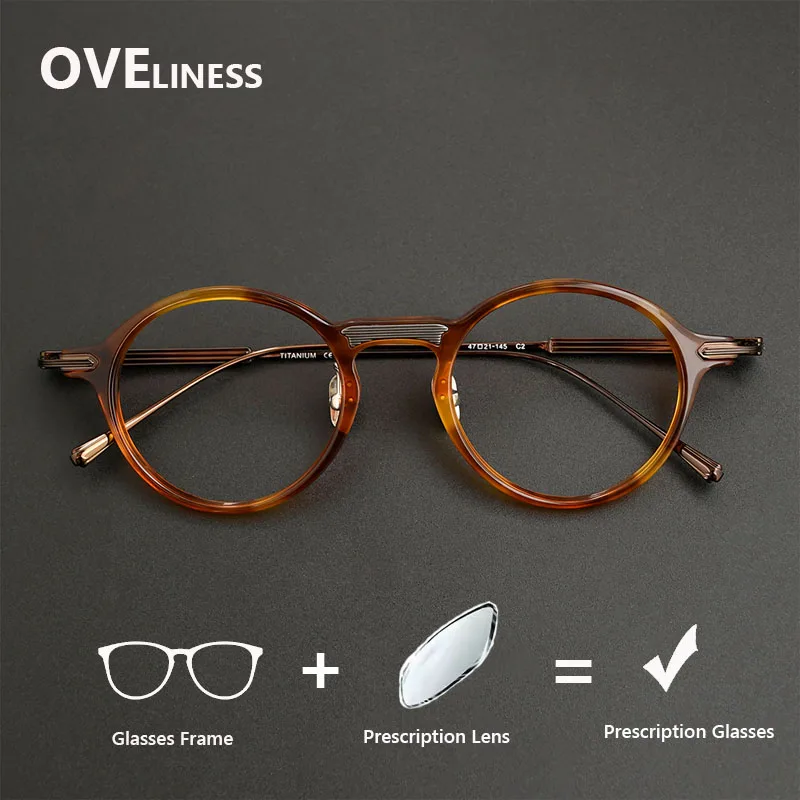 

2026 Vintage optical Acetate Titanium Glasses Frame Men Round Eyeglasses Frames Women myopia Prescription Eyewear spectacles