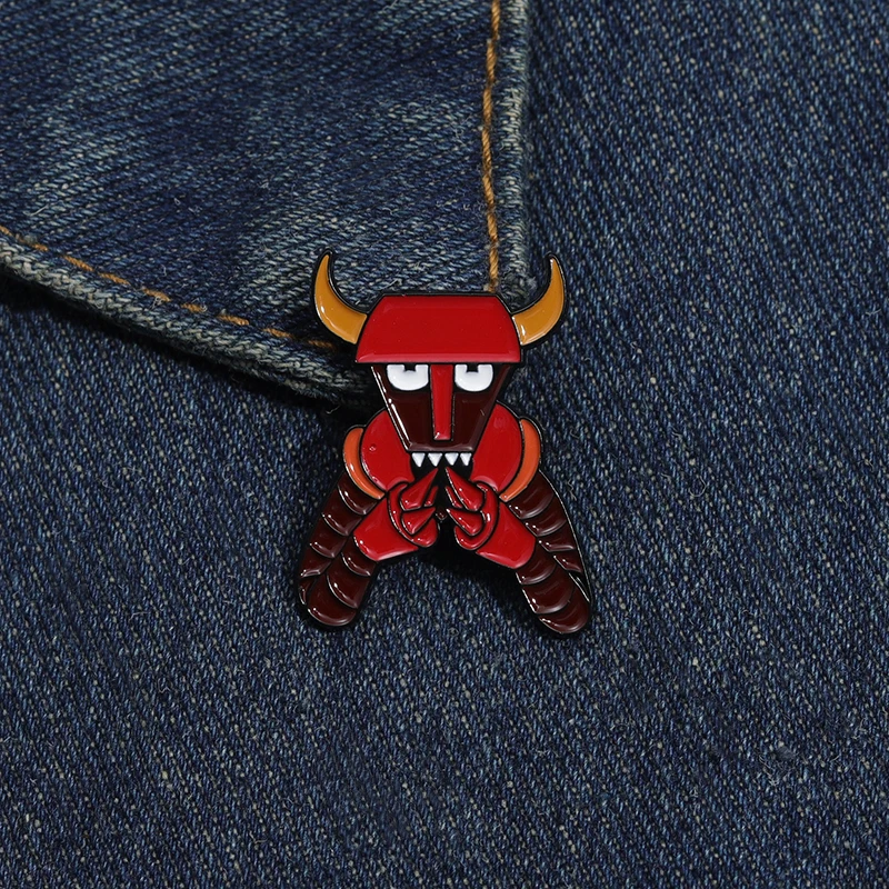 Red Demon Robots Enamel Pins Custom Comedy Comics Brooches Lapel Badges Cartoon Animation Jewelry Gift for Kids Friends