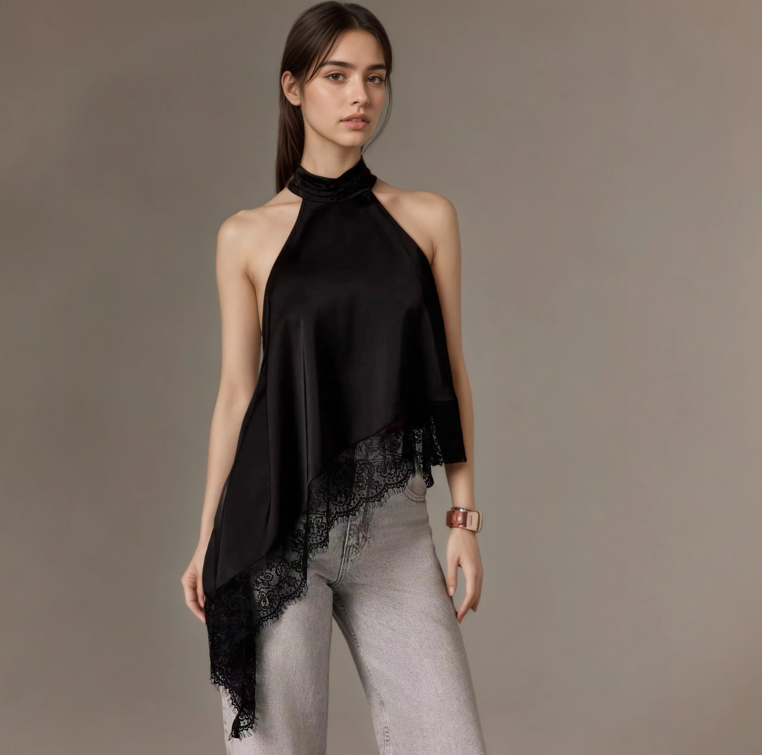 

Retro Sleeveless Summer Loose Irregular Hem Tanks Women Boho Y2k Coquette Lace Trim Halter Crop Tops Cropped Camis Vests 2026