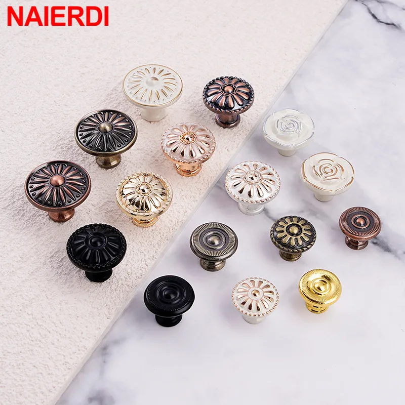 NAIERDI Retro Bronze Kitchen Cabinet Knobs Zinc Alloy Cupboard Door Handles Vintage Wardrobe Furniture Handle Drawer Pulls