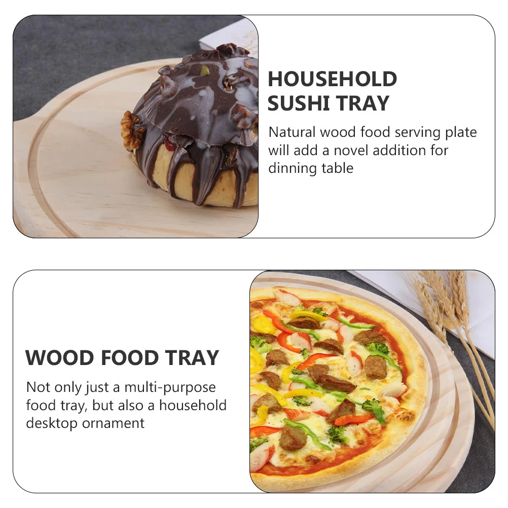 

8 Inch Wooden Pizza Tray Natural Food Serving Plate Multi-Use Breakfast Bread Holding Tray Western Steak Sushi Coffee Storage