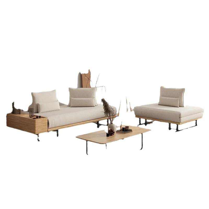 

Multifunctional Nordic solid wood sofa bed foldable small apartment living room simple modern double dual-purpose log sofa