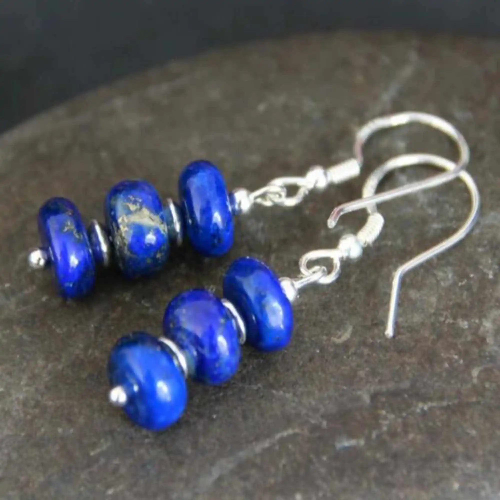 

Natural Lapis Lazuli gemstone beads silvering ear hook Party