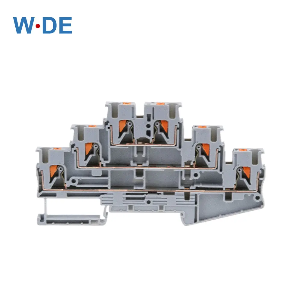 1 Piece Din Rail Terminal Block PT2.5-3L Electrical Triple Layer Spring Wiring Connection Wire Conductor Connector On Din Rail