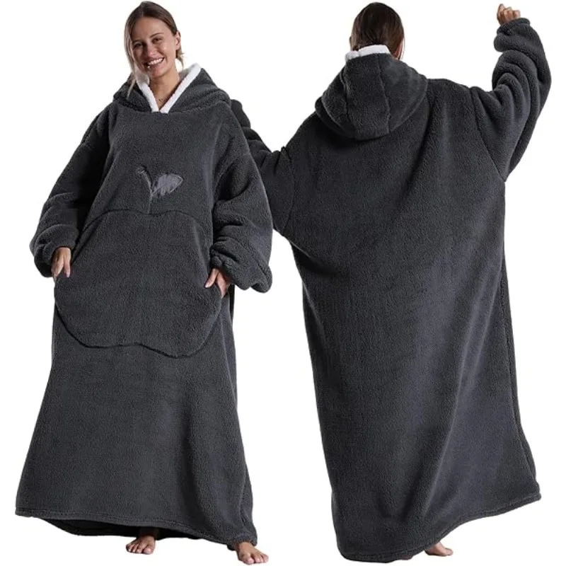 

Зимнее фланелевое удлиненное носимое одеяло с капюшоном и длинными рукавами, легкое мягкое одеяло для мужчин, женщин, взрослых, телевизоров и чтения