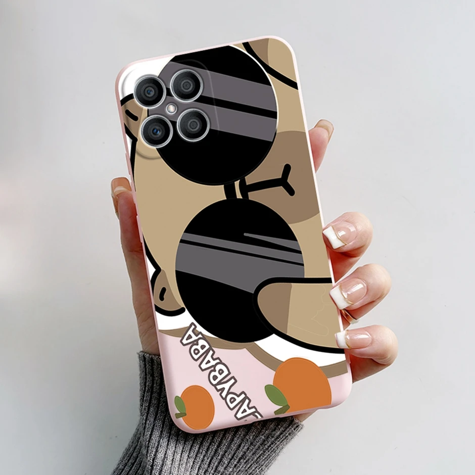 For Honor X8 4G Exquisite Beautiful Painted Phone Bumper Liquid Silicone Case Fro Honor X8 4G Unique Cute Cartoon Camera Carcasa