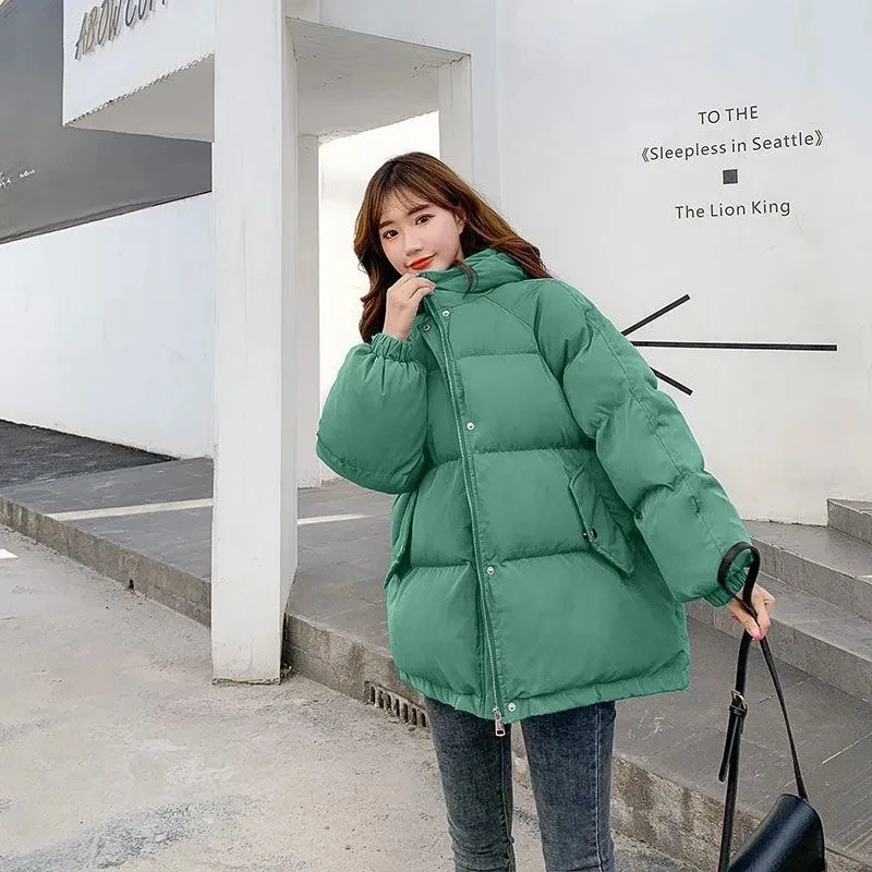 Oversized Women Winter Jacket Short Hooded Parkas Casual Solid Color Thicken Warm Cotton-padded Outerwear Puffer Coats Female