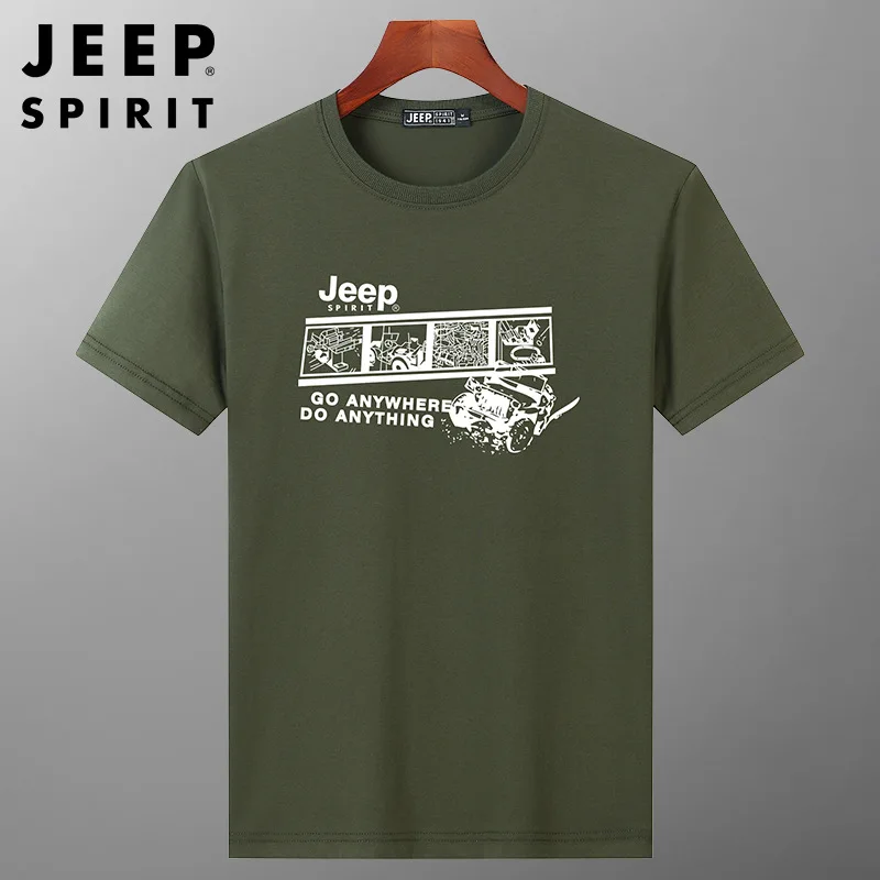 JEEP SPIRIT cotton printing fashion T-shirt summer new youth casual sports breathable top men loose round neck short sleeve